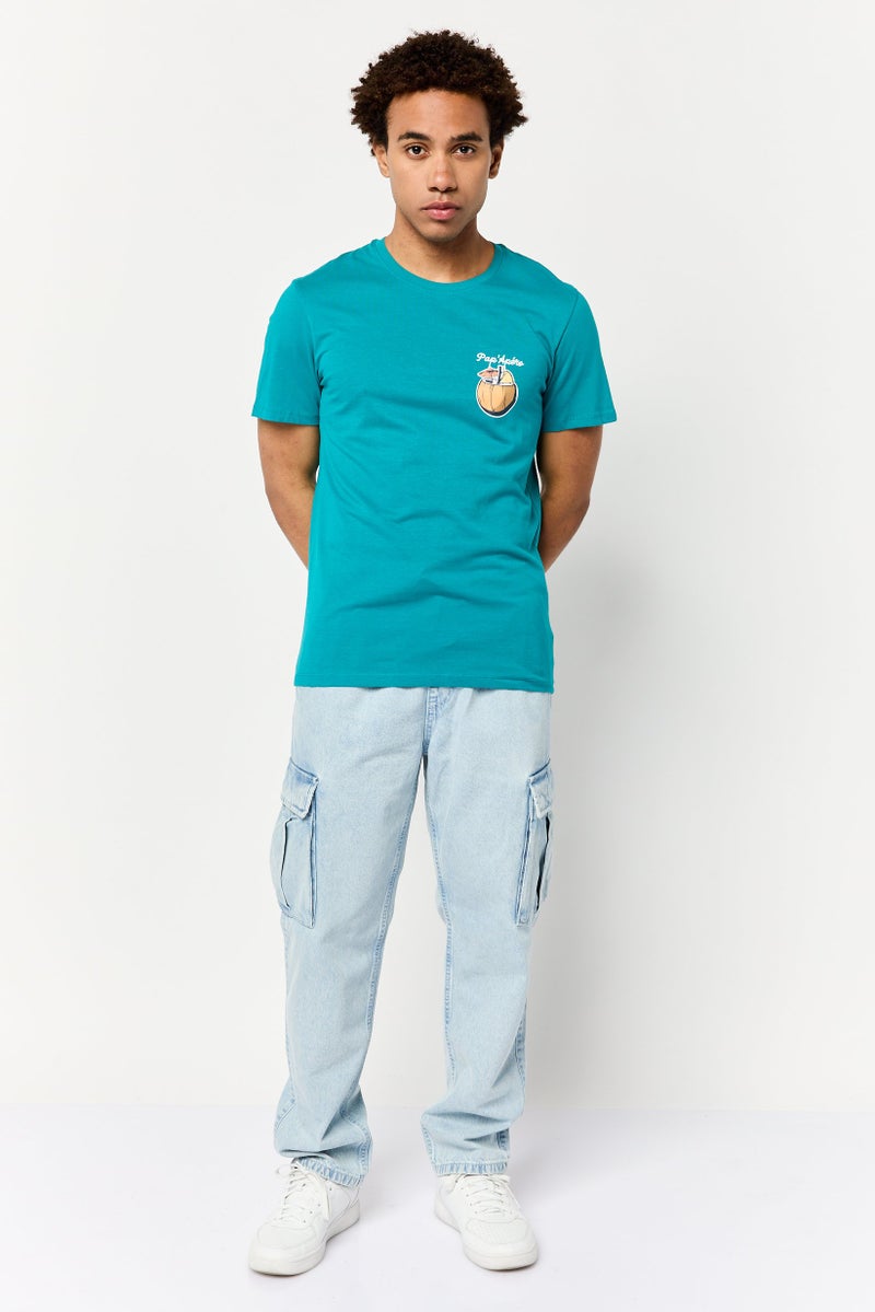 Celio Men Crew Neck Short Sleeve Graphic T Shirt, Electic Blue - Image 2